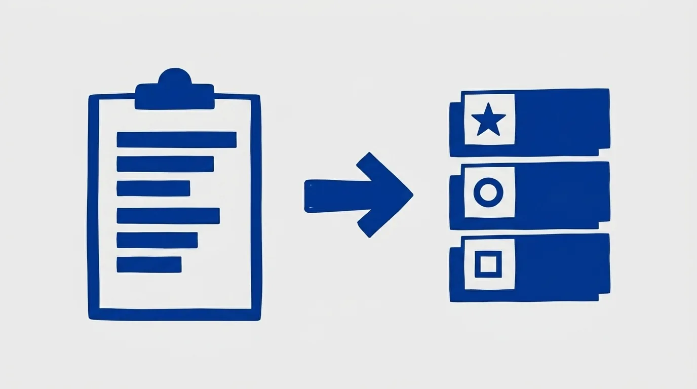 A clipboard with a structured findings list connected to a clear arrow pointing toward a leadership meeting room, illustrating an evidence-based assessment delivered as an actionable plan.